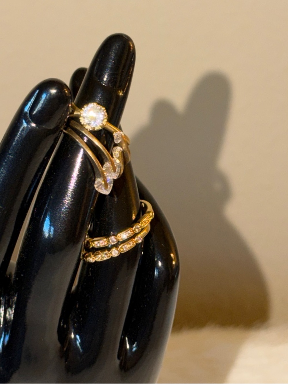 Brushed Gold and Crystal Stacking Rings Adjustable total of 8 rings $40